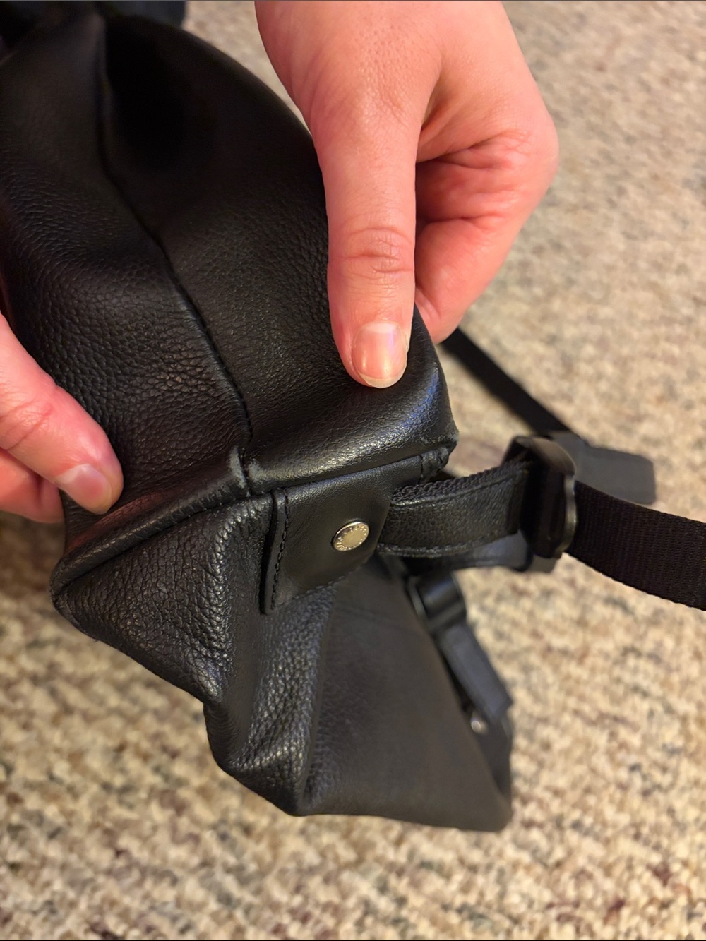 Longchamp Black Leather Backpack Tote with Front Zip Pocket - Picture 14 of 16